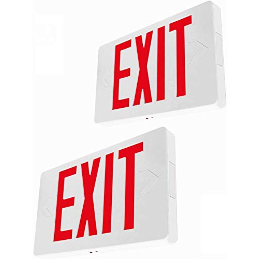 Emergency Exit Sign - 超薄型LED非常口標識、赤文字非常口灯、120V-277V汎用取り付け両面2個パック