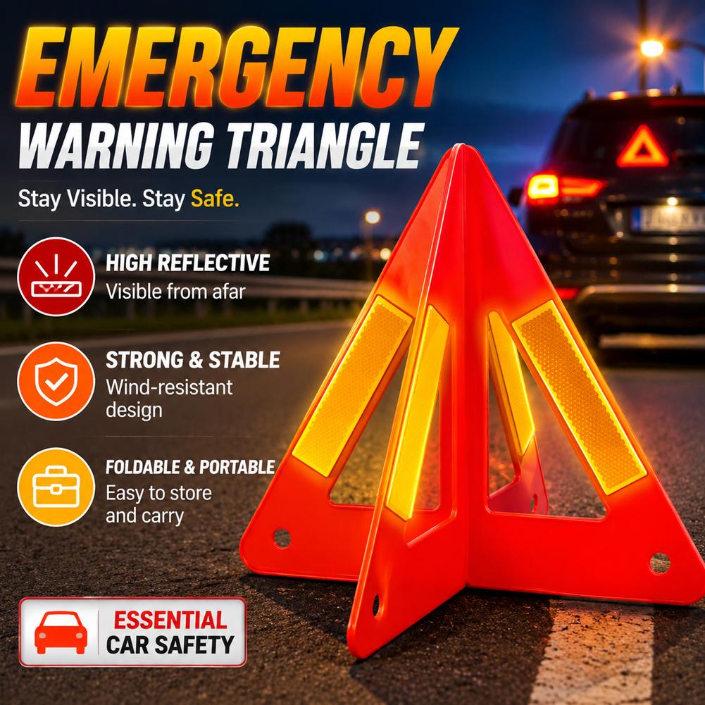 Emergency Exit Sign - 反射三角形警告標識 赤色三脚折りたたみ式停止標識 緊急故障時三角形警告ツール 車用停止標識