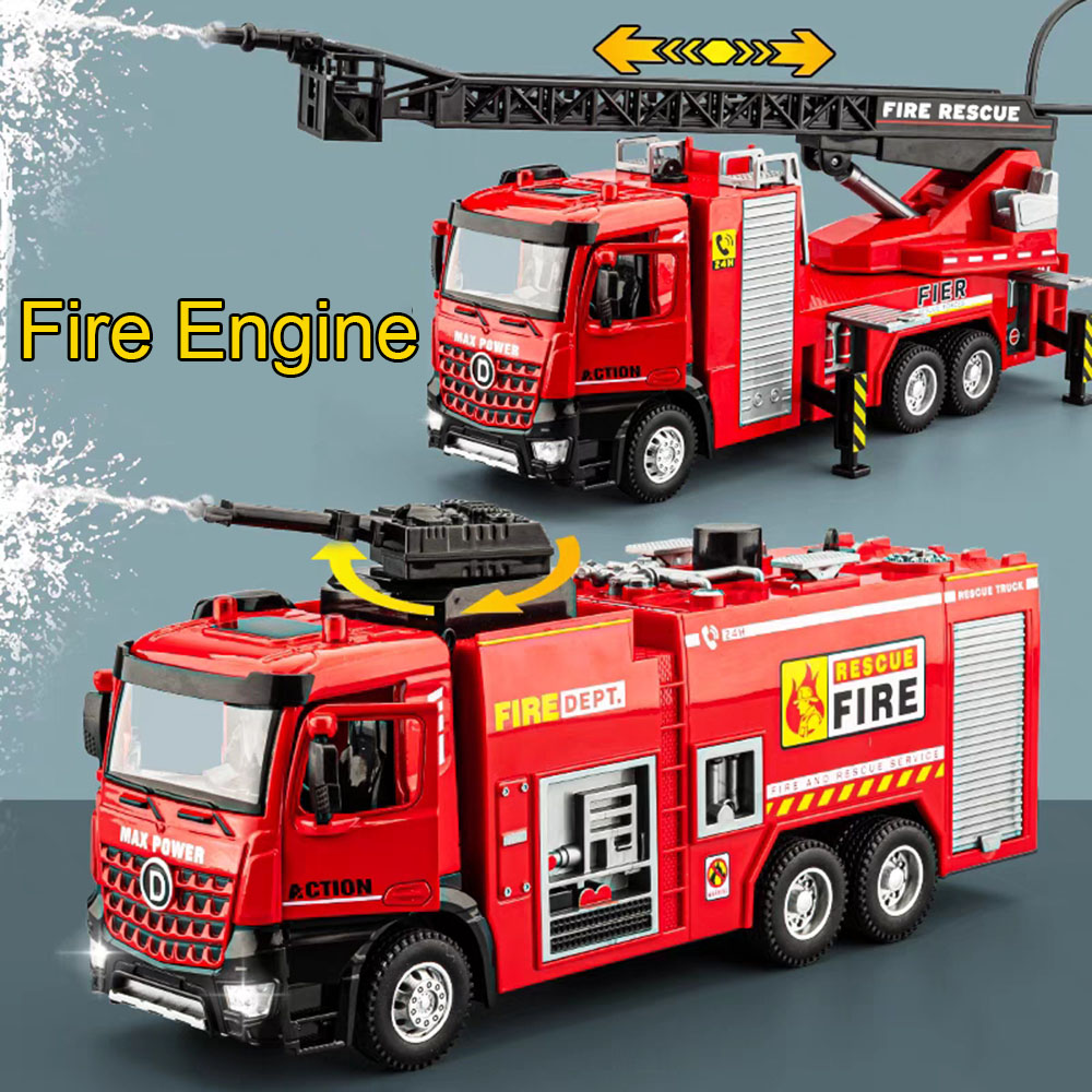 Fire Escape Ladder - 1:32 スケール消防車モデルカーおもちゃ合金ダイキャストライトサウンド缶スプレー水空中はしご消防車幼児キッズギフト