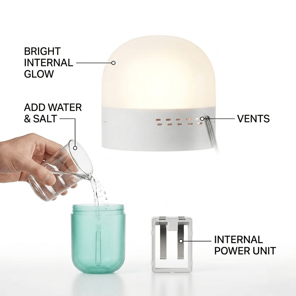 Power Outage Light - ポータブル生理食塩水ランプ コンパクトサイズ 65.5 x 65.5 x