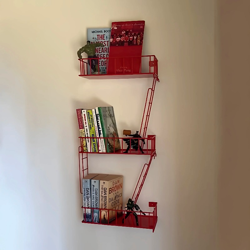 Fire Escape Ladder - 防火壁用棚、3段メタルラダーオーガナイザー、頑丈な玄関用バスケット、工業用ニューヨークシェルフ