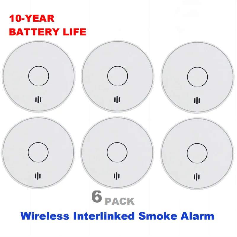 Smoke Detector Interconnected - ワイヤレス連動煙感知器 10年電池 AS3786 連動型煙感知器 LEDインジケーター付き 静音ボタン