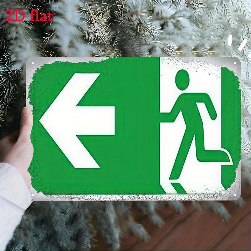 Emergency Exit Sign - 金属製避難標識 - 緑と白の緊急出口方向表示、家庭、オフィス、ホテル、モールの装飾に適した耐久性のある安全標識