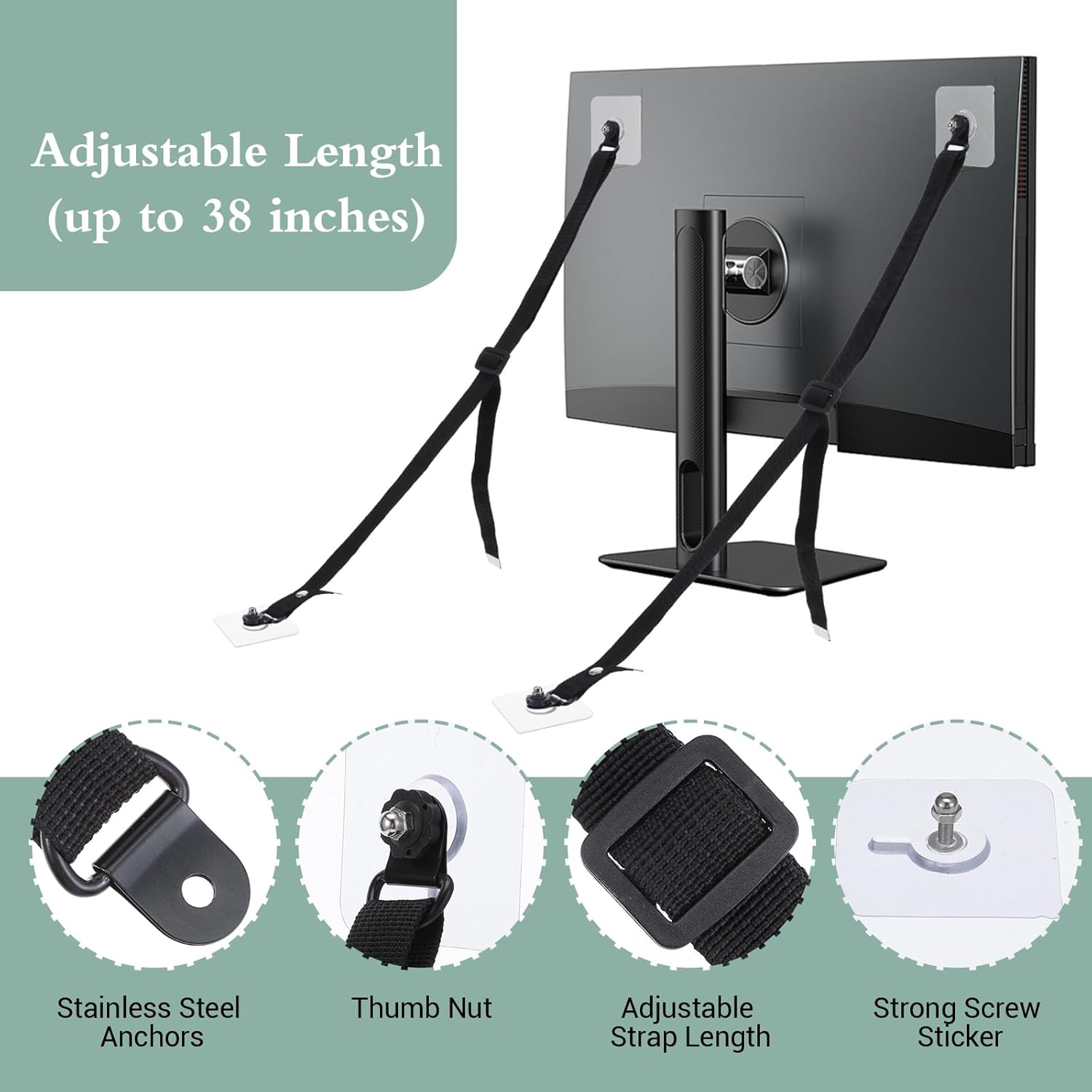 調節可能なテレビ安全ストラップ、穴あけ不要の接着式家具固定具 - Earthquake Anchor Strap のレビューと価格