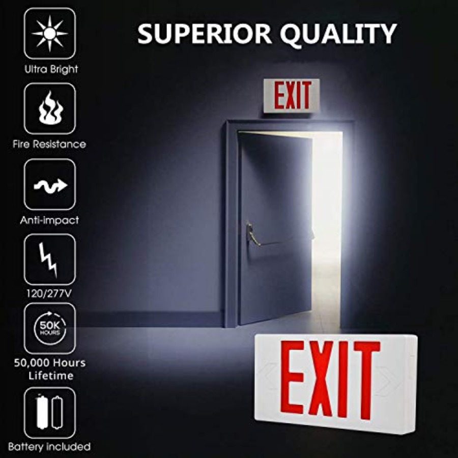 超薄型LED非常口標識、赤文字非常口灯、120V-277V汎 - Emergency Exit Sign のレビューと価格