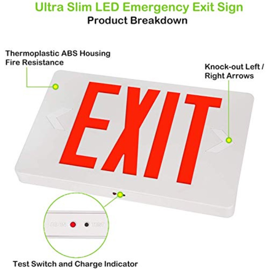 超薄型LED非常口標識、赤文字非常口灯、120V-277V汎 - Emergency Exit Sign のレビューと価格