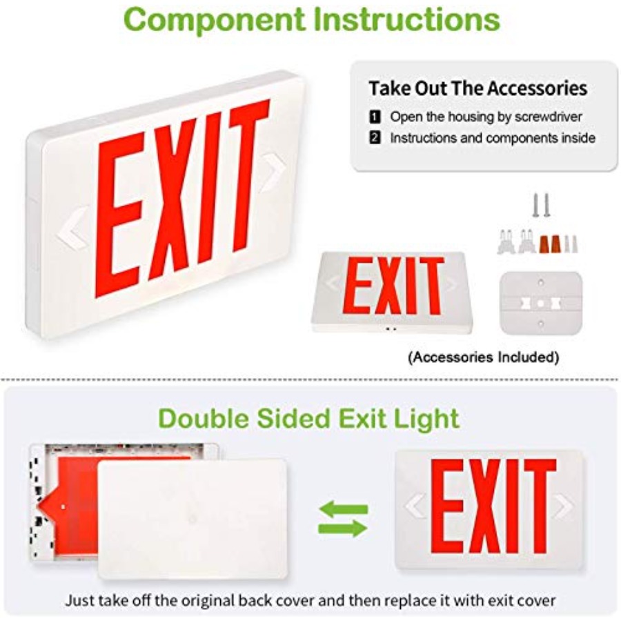 超薄型LED非常口標識、赤文字非常口灯、120V-277V汎 - Emergency Exit Sign のレビューと価格