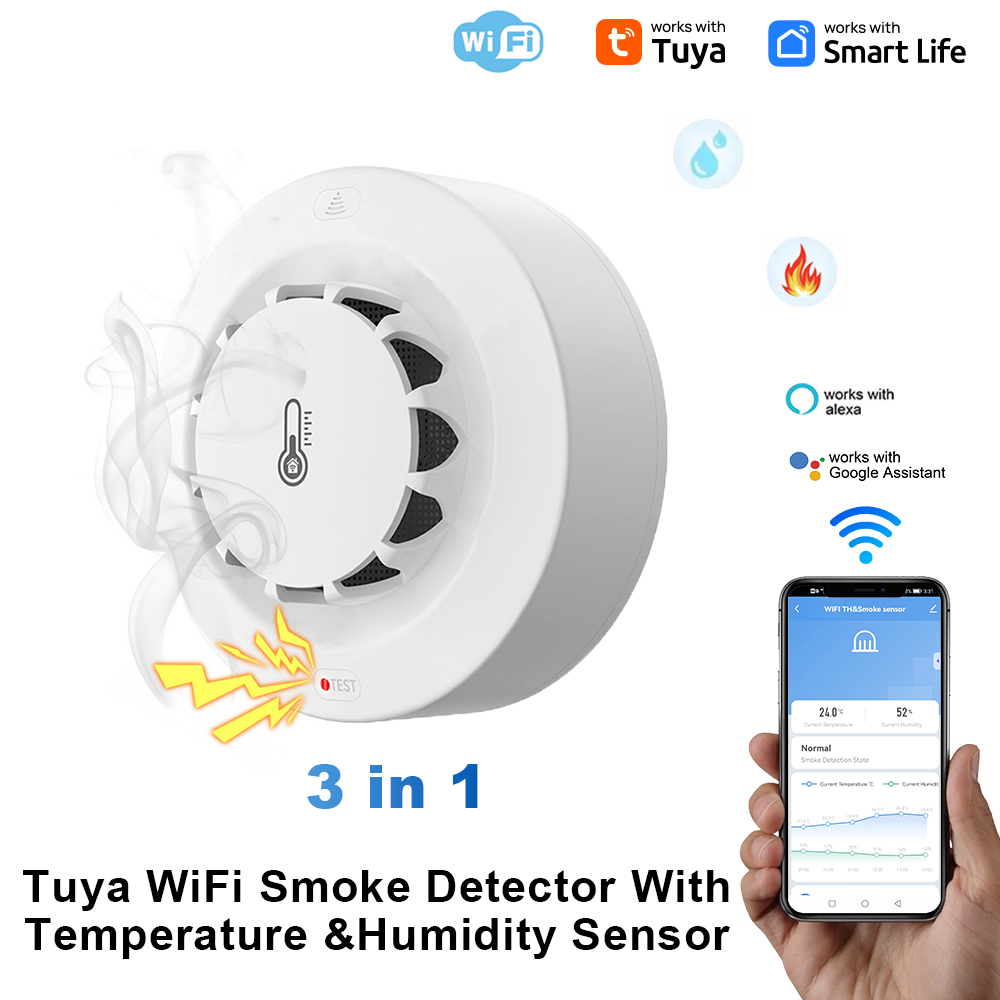 Tuya Wifi BT 2 接続煙探知器温度湿度測定装置  - Smoke Detector Interconnected のレビューと価格