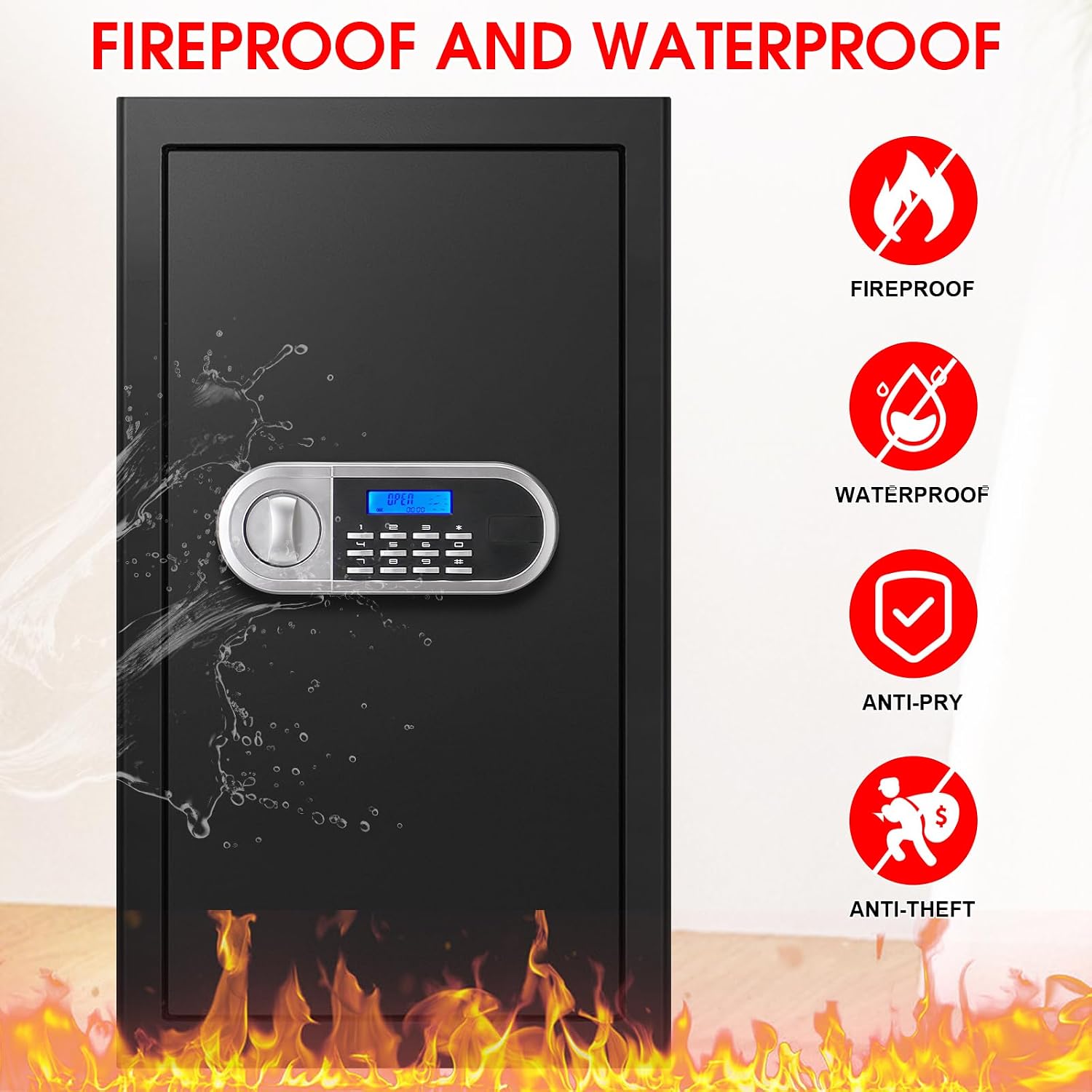 家庭用書類用耐火金庫、電子キーパッド、予備キー、警報システム - Fire Safe Document のレビューと価格
