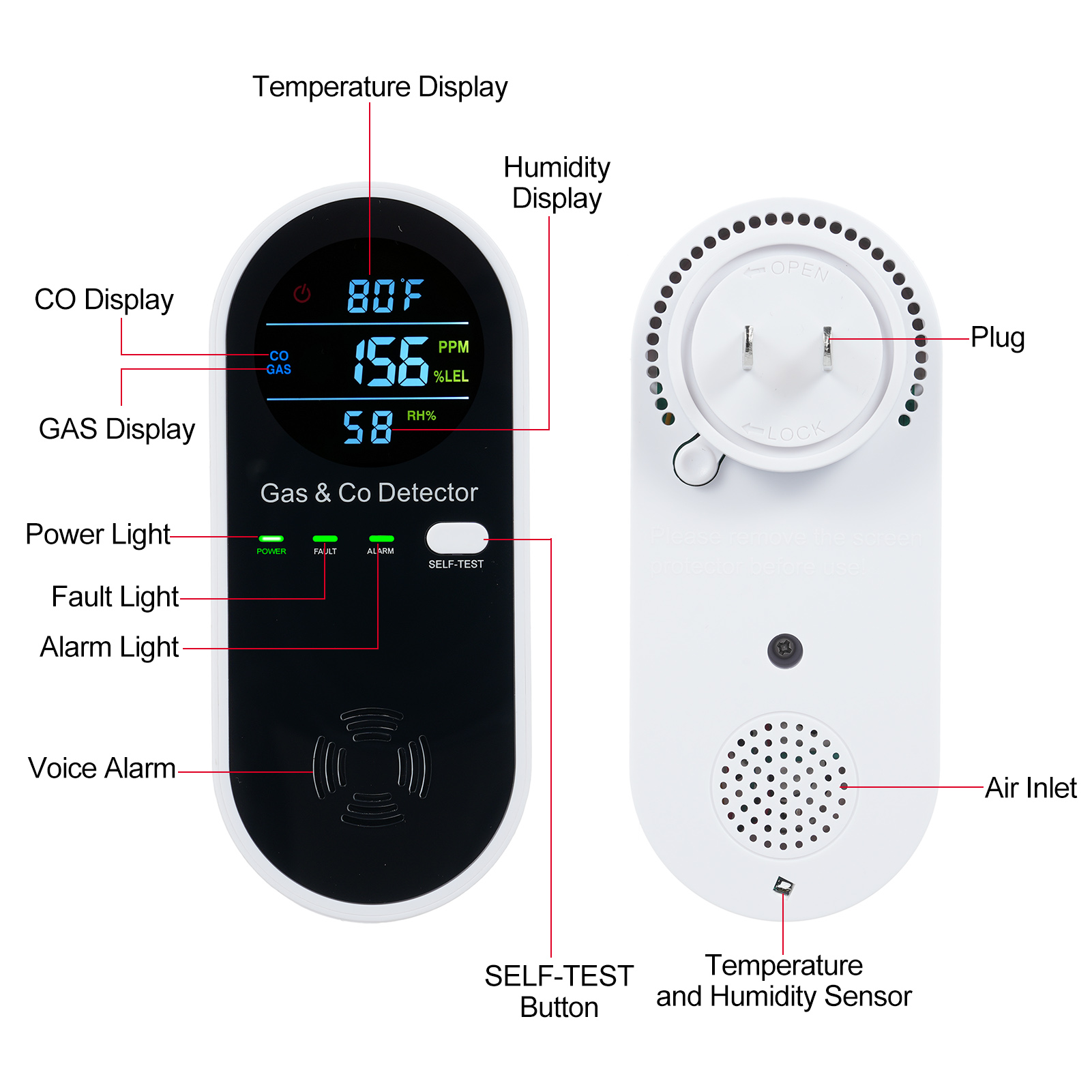 4 in 1 COモニターアラーム、LCDディスプレイ付き、 - Co Detector Plug のレビューと価格