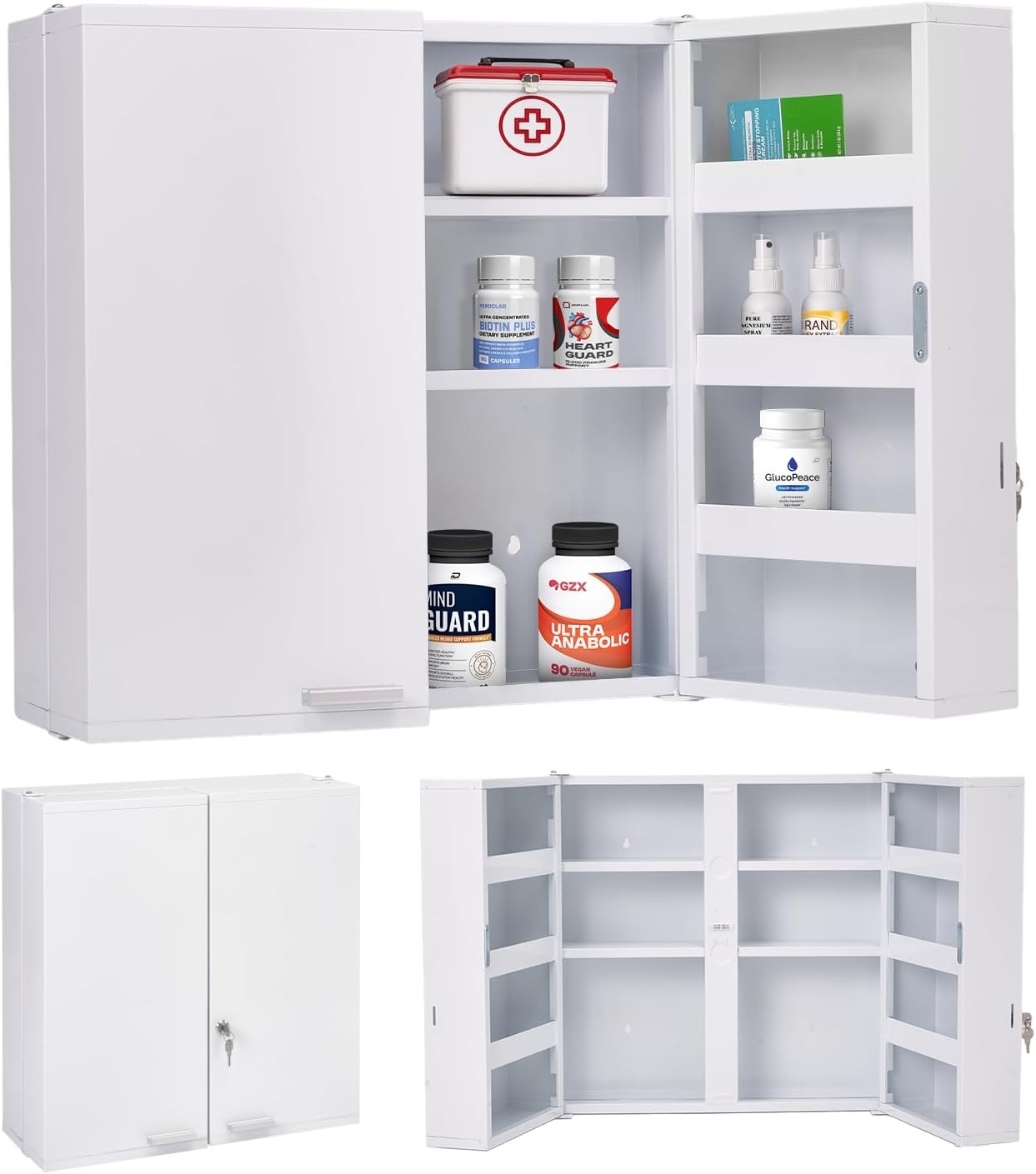大型ロック式薬箱、11段、金属製、壁掛け式 |   十分な医 - Medicine Cabinet Lock のレビューと価格