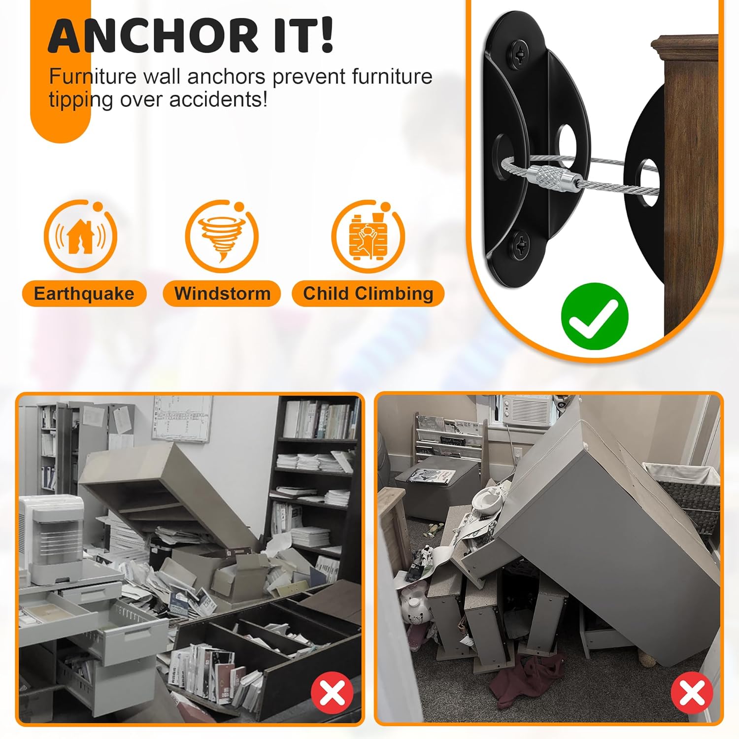 6セットの転倒防止家具壁掛けアンカー、ベビーガード用、ドレッ - Earthquake Anchor Strap のレビューと価格