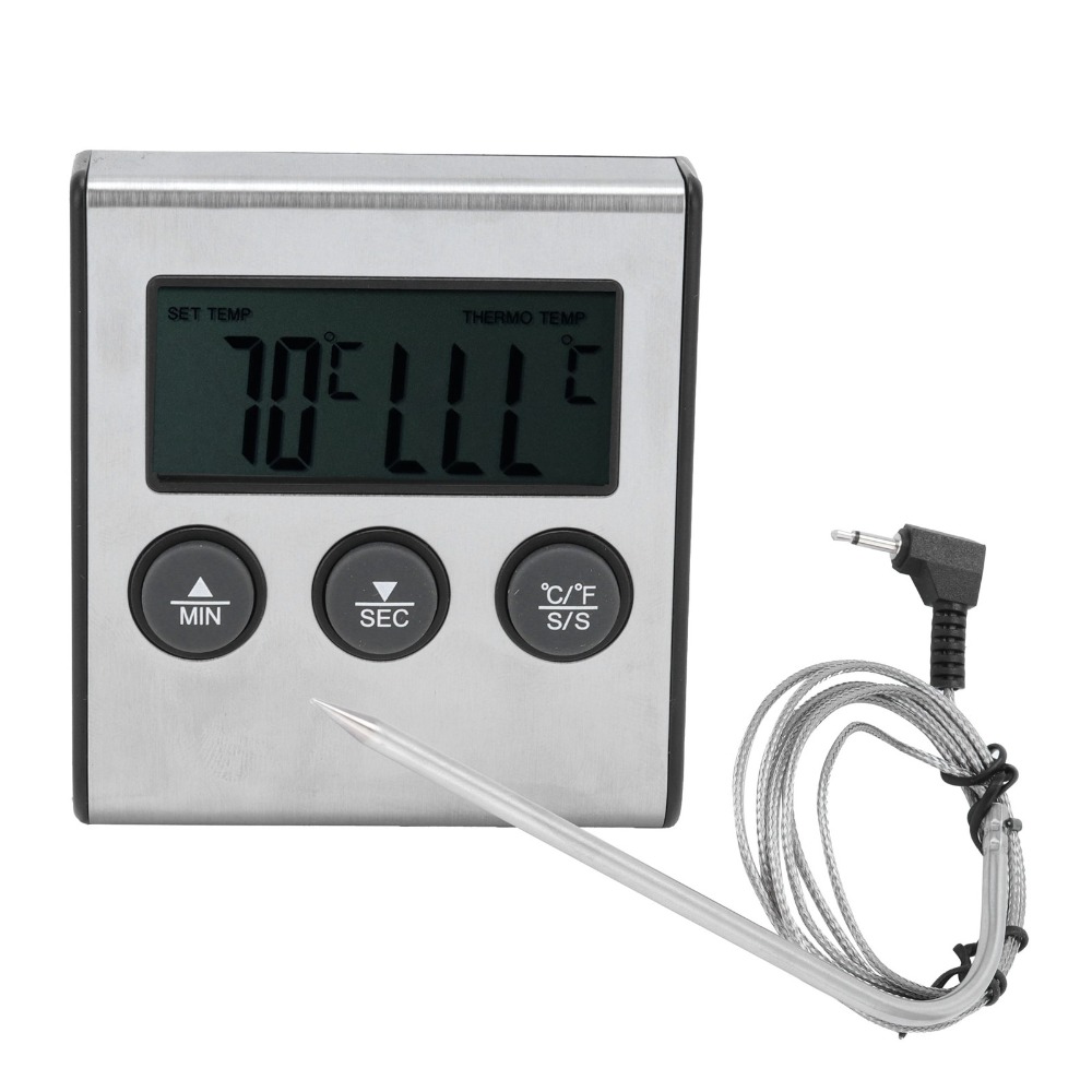 シルバーデジタルバーベキュー肉用温度計タイマーアラーム有線プ - Pool Alarm Float のレビューと価格